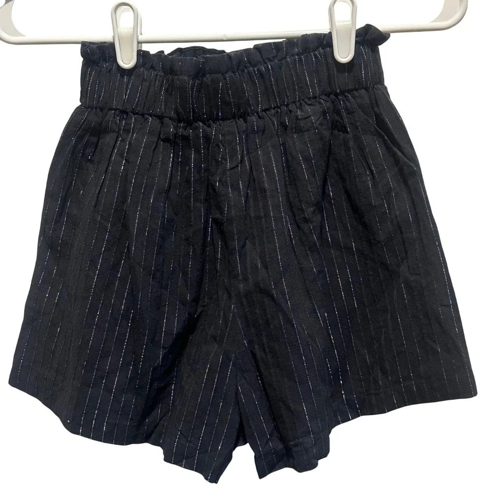 Charlie Holiday Madonna Shorts Black Lurex Pinstripe Paperbag Waist Size 2 NEW